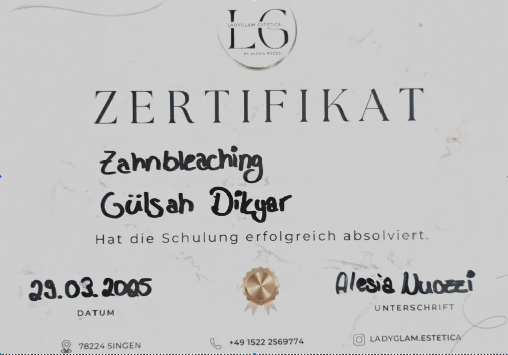 Zertifikat Kosmetisches Zahnbleaching